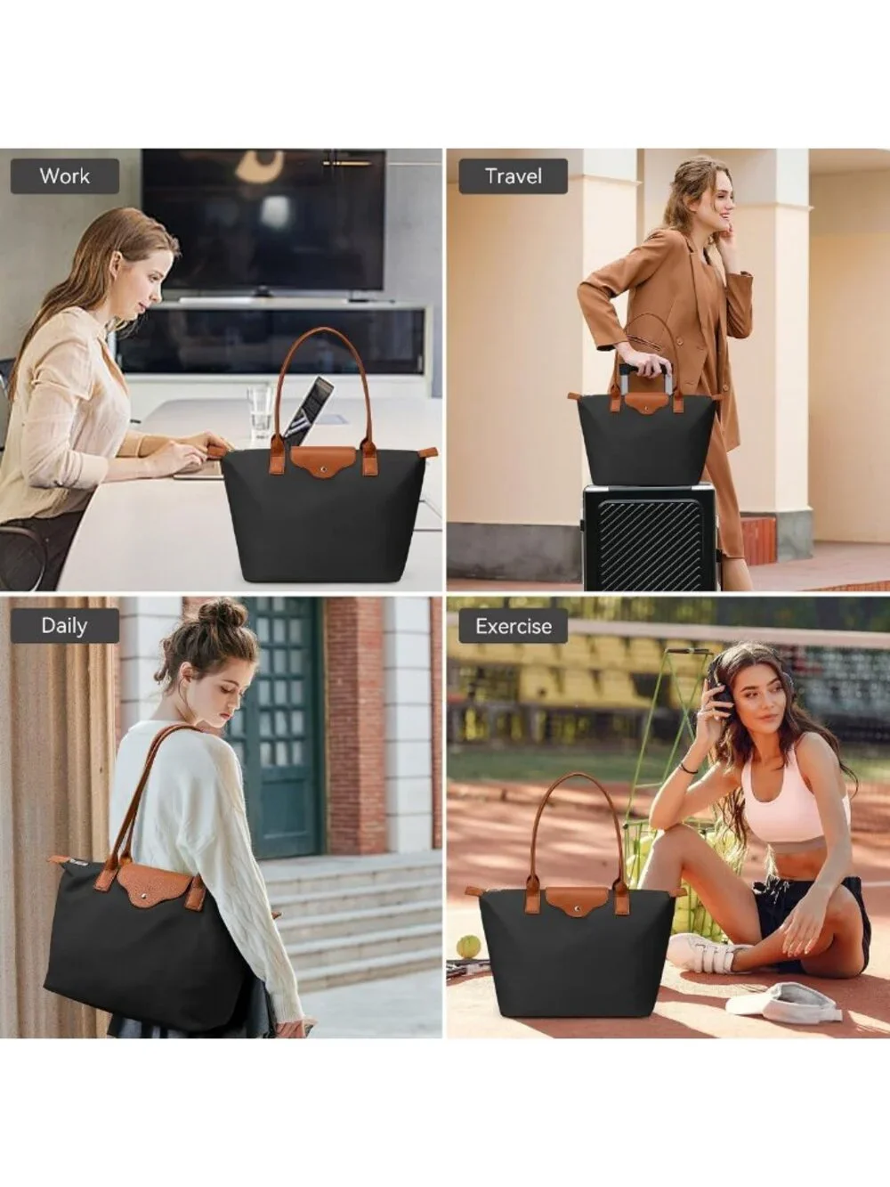 Stylish Nylon Tote Bag for Women, Large Capacity Shoulder Hobo Purse, Foldable
